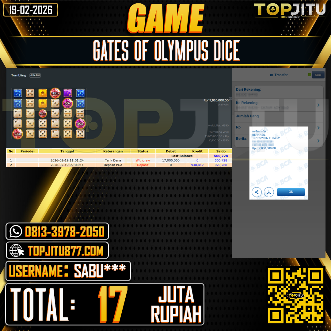    TOPJITU JACKPOT SLOT  GATES OF OLYMPUS DICE   Rp.17.000.000 ,- LUNAS USER ID:ITA***