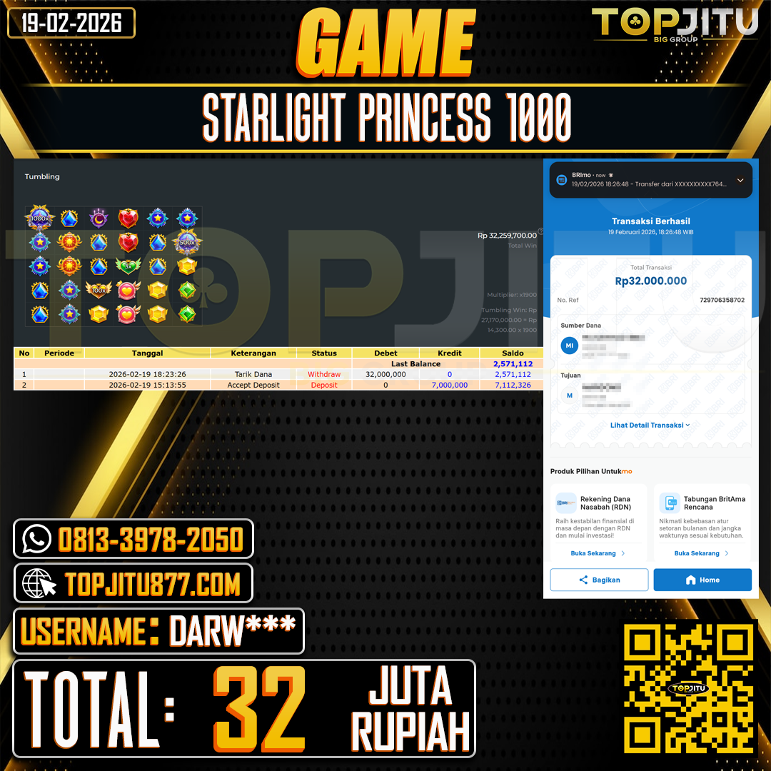          TOPJITU JACKPOT  SLOT STARLIGHT PRINCES 1000  Rp.32.000.000 ,- LUNAS USER ID:DARW***